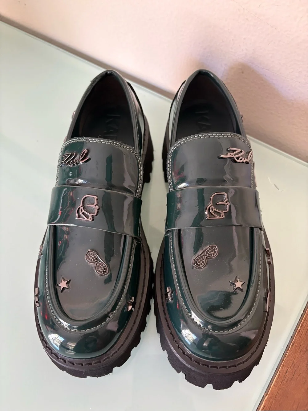 Karl Lagerfeld green patent